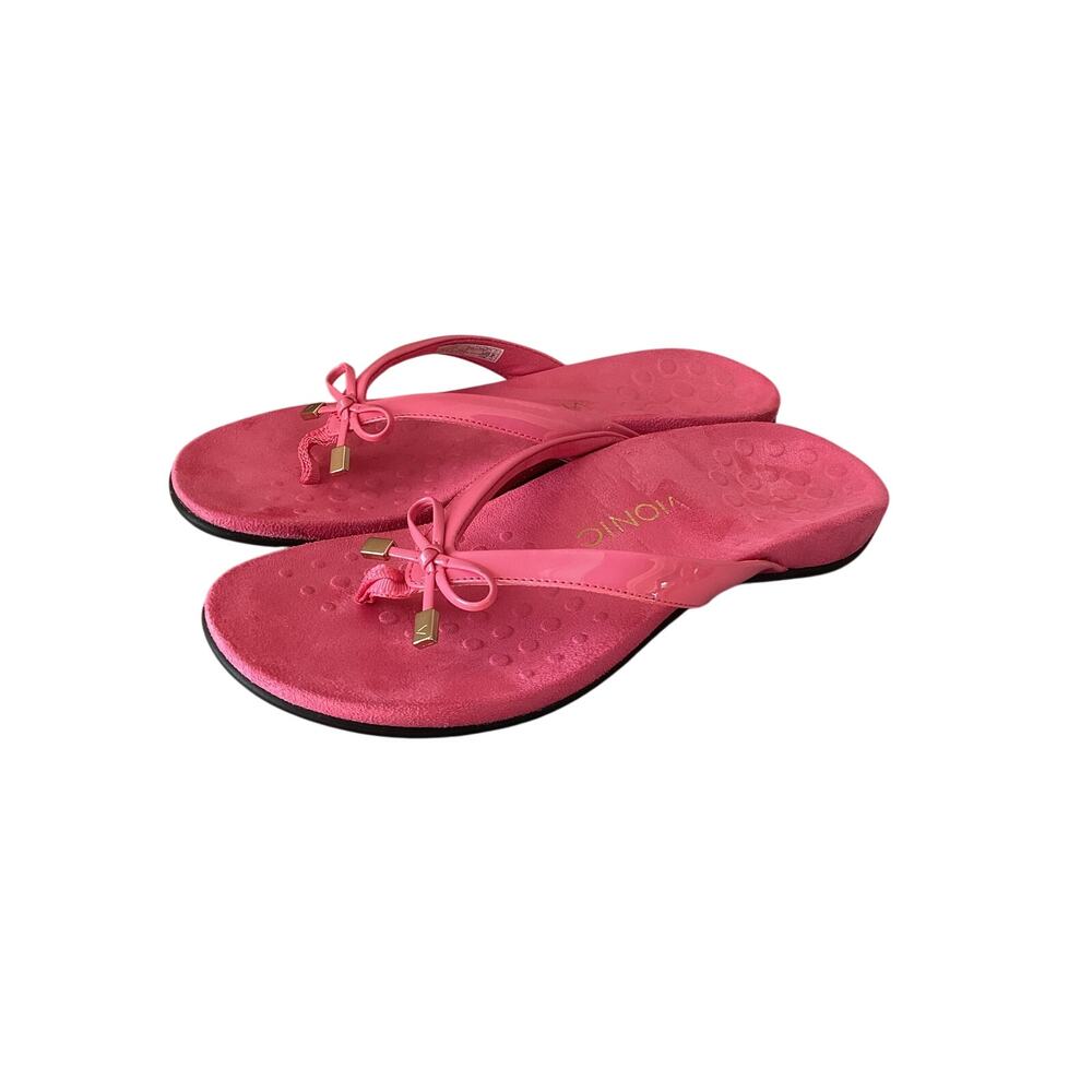 vionic bella pink flip flop bow sandals thong womens sandals size 8